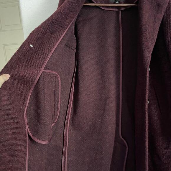 Banana Republic Knit Wool Overcoat Boucle Fall Coat Two Button Burgundy Wine S - Picture 8 of 10